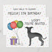 Black Italian Greyhound Niedlich Cartoon Dog Gebur Einladung (Vorne/Hinten)