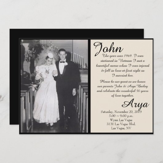 Black & Ivory 50 Jahre Liebe Jahrestag Einladung (Vorne/Hinten)