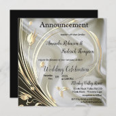 Black & Ivory auf Champagner Silk Wedding Ankündigung (Vorne/Hinten)