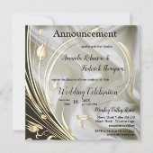 Black & Ivory auf Champagner Silk Wedding Ankündigung (Vorderseite)