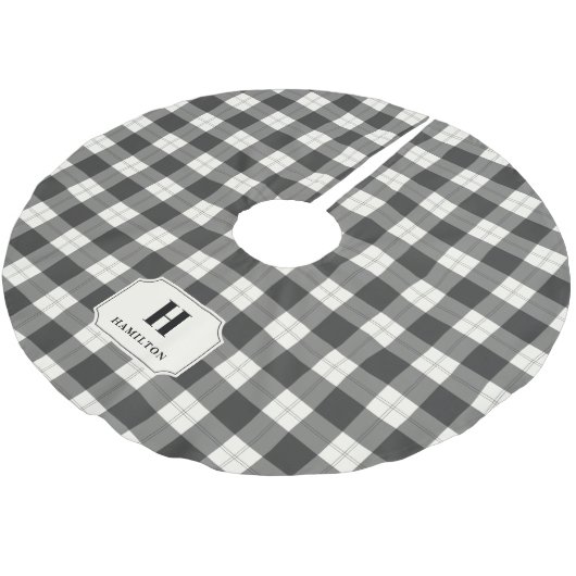 Black & Ivory Buffalo Kariertes Monogram Tree Skir Polyester Weihnachtsbaumdecke (Schrägansicht)