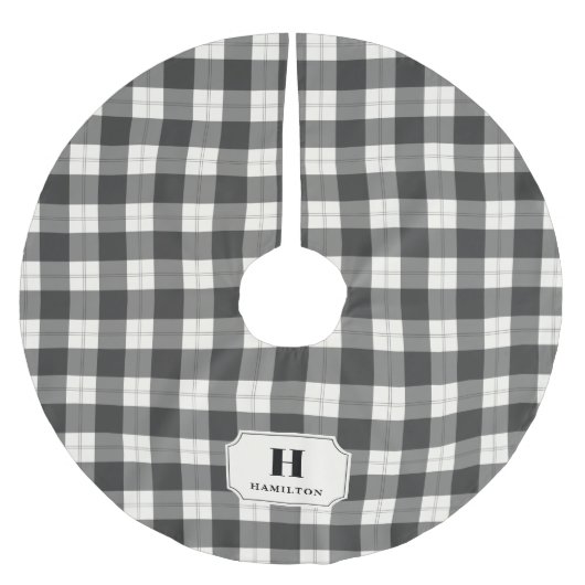 Black & Ivory Buffalo Kariertes Monogram Tree Skir Polyester Weihnachtsbaumdecke (Vorderseite)
