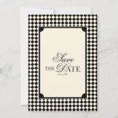 Black & Ivory Checkered Old Money QR Code Wedding Save The Date (Vorderseite)