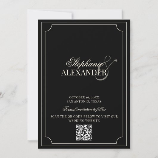 Black & Ivory Checkered Old Money QR Code Wedding Save The Date (Rückseite)