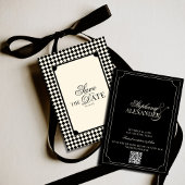 Black & Ivory Checkered Old Money QR Code Wedding Save The Date