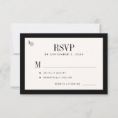 Black ivory classic formal old money wedding RSVP karte (Vorderseite)