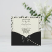 Black Ivory Cream Damask Wedding Einladung (Stehend Vorderseite)