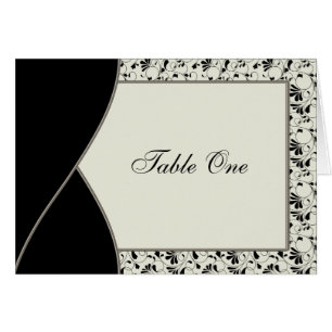 Black Ivory Cream Damask Wedding Table Card