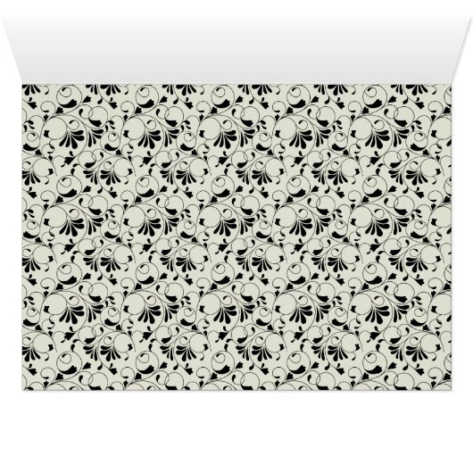 Black Ivory Cream Damask Wedding Table Card (Innenansicht Horizontal (Unten))