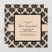 Black & Ivory Damask Einladung (Vorne/Hinten)