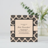 Black & Ivory Damask Einladung (Stehend Vorderseite)