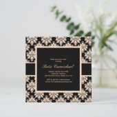 Black & Ivory Damask Einladung (Stehend Vorderseite)