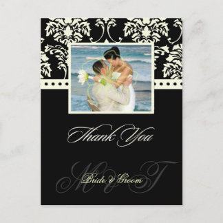 Black + Ivory Damask Vielen Dank Foto Postkarten, Postkarte