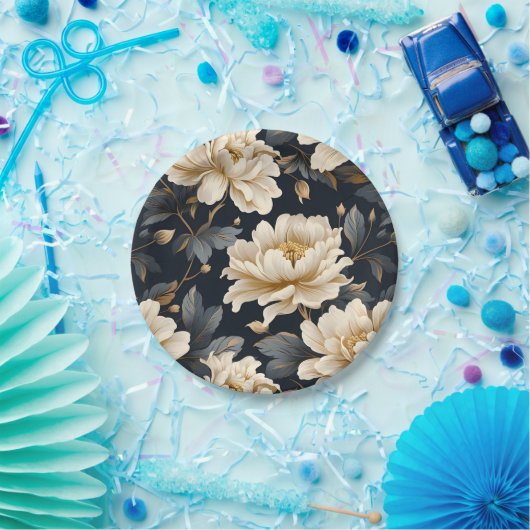 Black Ivory Floral Personalisiert Pappteller (Party)