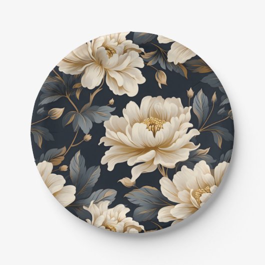 Black Ivory Floral Personalisiert Pappteller (Vorderseite)