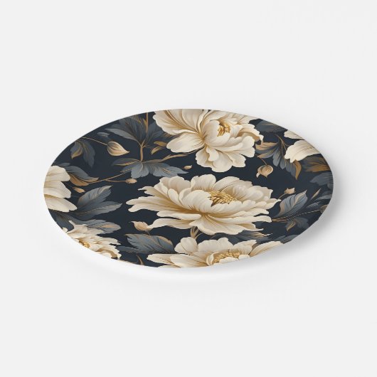 Black Ivory Floral Personalisiert Pappteller (Schrägansicht)