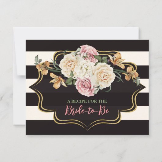 Black Ivory Gold Floral Brautparty Rezept Card Einladung (Vorderseite)