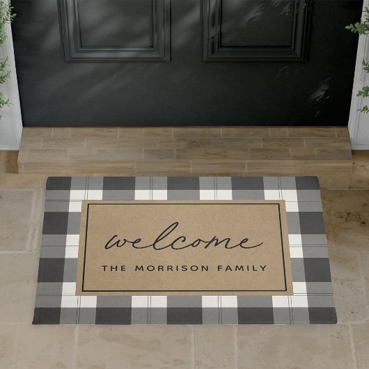 Black & Ivory Karierter Personalisierter Empfang Fußmatte