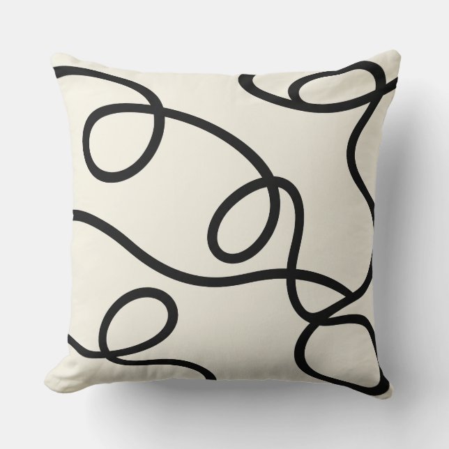 Black Ivory Loop Line Abstract Kissen (Vorderseite)