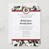 Black Ivory & Maroon Damask Wedding Einladung (Vorderseite)