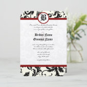 Black Ivory & Maroon Damask Wedding Einladung (Stehend Vorderseite)