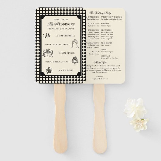 Black & Ivory Old Money Wedding Program Itinerary Fächer (Vorne und Hinten)