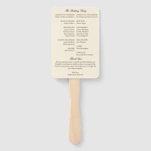 Black & Ivory Old Money Wedding Program Itinerary Fächer (Rückseite)