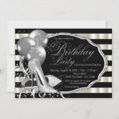 Black Ivory Silver High Heel Shoe Geburtstagsparty Einladung (Rückseite)