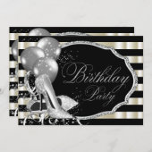 Black Ivory Silver High Heel Shoe Geburtstagsparty Einladung (Vorne/Hinten)
