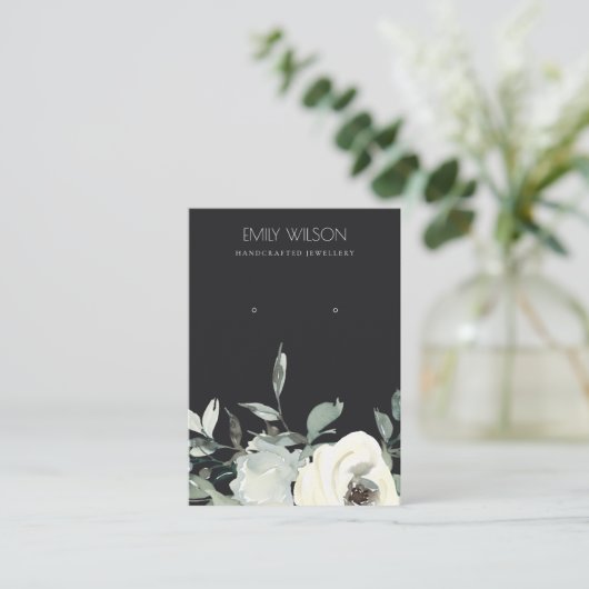 BLACK IVORY WHITE FLORAL BUNCH EARRING ANZEIGE VISITENKARTE (Stehend Vorderseite)