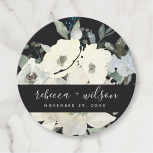 BLACK IVORY WHITE FLORAL WATERCOLOR BUNCH WEDING GESCHENKANHÄNGER