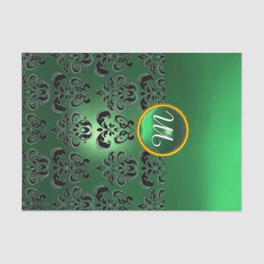BLACK JADE GREEN DAMASK GEMSTONE MONOGRAMM Floral Seidenpapier (Vorderseite)