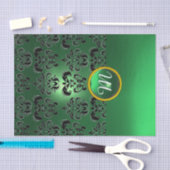 BLACK JADE GREEN DAMASK GEMSTONE MONOGRAMM Floral Seidenpapier (Handwerk)
