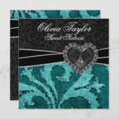 Black Jade Green Glitzer 16 . Geburtstag Geburtsta Einladung (Vorne/Hinten)