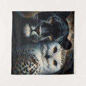 Black Jaguar and Snowy Owl Painting Wandteppich (Vorderseite (Horizontal))