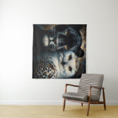 Black Jaguar and Snowy Owl Painting Wandteppich (Beispiel (Horizontal))