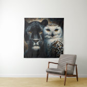 Black Jaguar and Snowy Owl Painting Wandteppich (Beispiel)