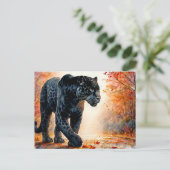 Black Jaguar Autumn Watercolor Postkarte (Stehend Vorderseite)