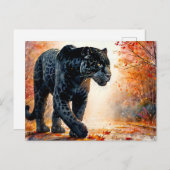 Black Jaguar Autumn Watercolor Postkarte (Vorne/Hinten)