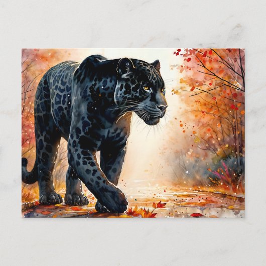 Black Jaguar Autumn Watercolor Postkarte (Vorderseite)