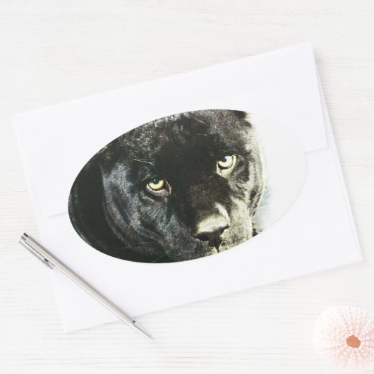 Black Jaguar Panther Eyes Oval Stickers (Umschlag)