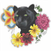 Black Jaguar Portrait Blume Aufkleber (Vorderseite)