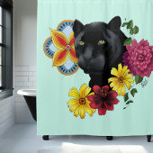 Black Jaguar Portrait Blume Duschvorhang