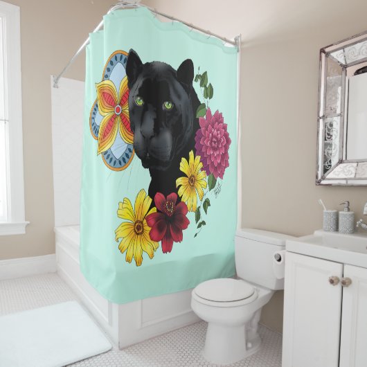 Black Jaguar Portrait Blume Duschvorhang (Beispiel)
