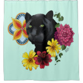 Black Jaguar Portrait Blume Duschvorhang (Vorderseite)