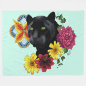 Black Jaguar Portrait Blume Fleecedecke (Vorderseite (Horizontal))