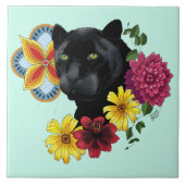 Black Jaguar Portrait Blume Fliese (Vorderseite)