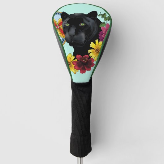 Black Jaguar Portrait Blume Golf Headcover (Vorderseite)