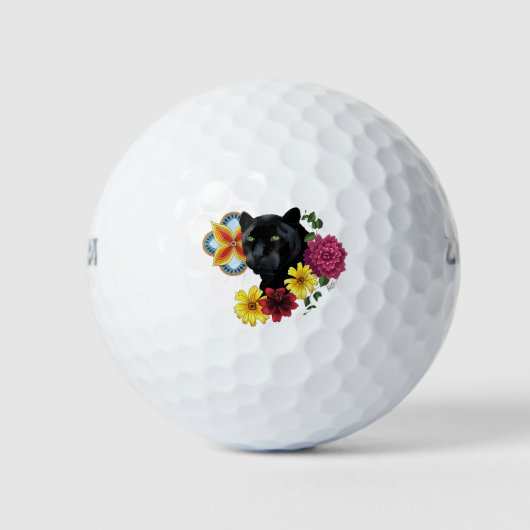 Black Jaguar Portrait Blume Golfball (Vorderseite)