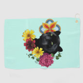 Black Jaguar Portrait Blume Golfhandtuch (Horizontal)